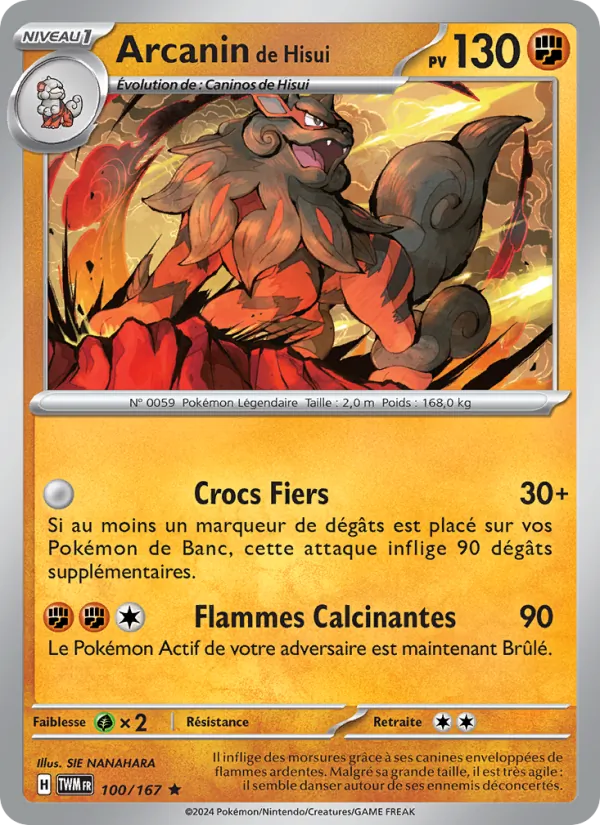 Carte Pokémon Arcanin de Hisui 100/167 de l'extension Mascarade Crépusculaire