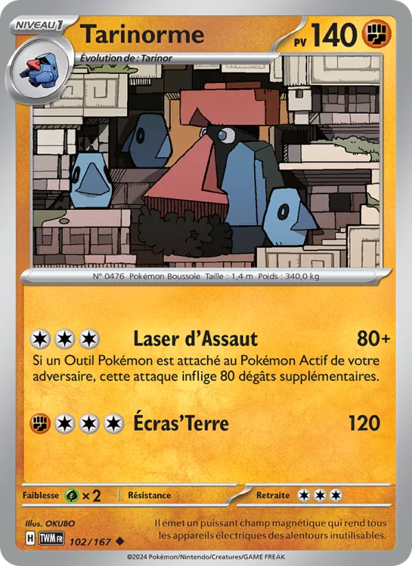 Carte Pokémon Tarinorme 102/167 de l'extension Mascarade Crépusculaire