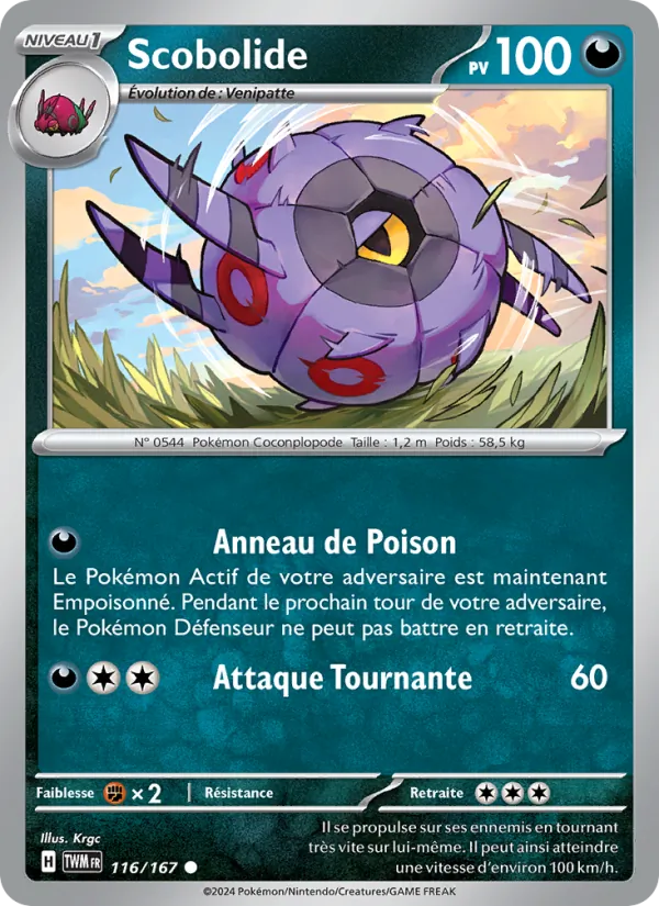 Carte Pokémon Scobolide 116/167 de l'extension Mascarade Crépusculaire