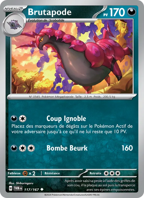 Carte Pokémon Brutapode 117/167 de l'extension Mascarade Crépusculaire