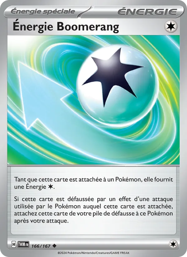 Carte Pokémon Énergie Boomerang 166/167 de l'extension Mascarade Crépusculaire