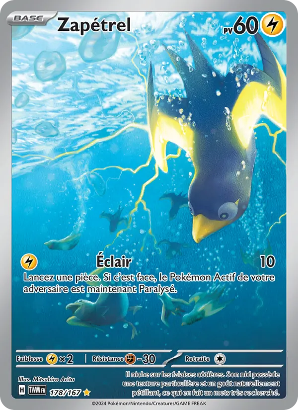 Carte Pokémon Zapétrel 178/167 de l'extension Mascarade Crépusculaire