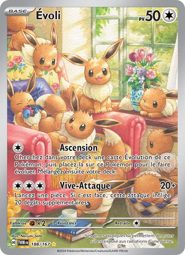 Carte Pokémon Évoli 188/167 de l'extension Mascarade Crépusculaire