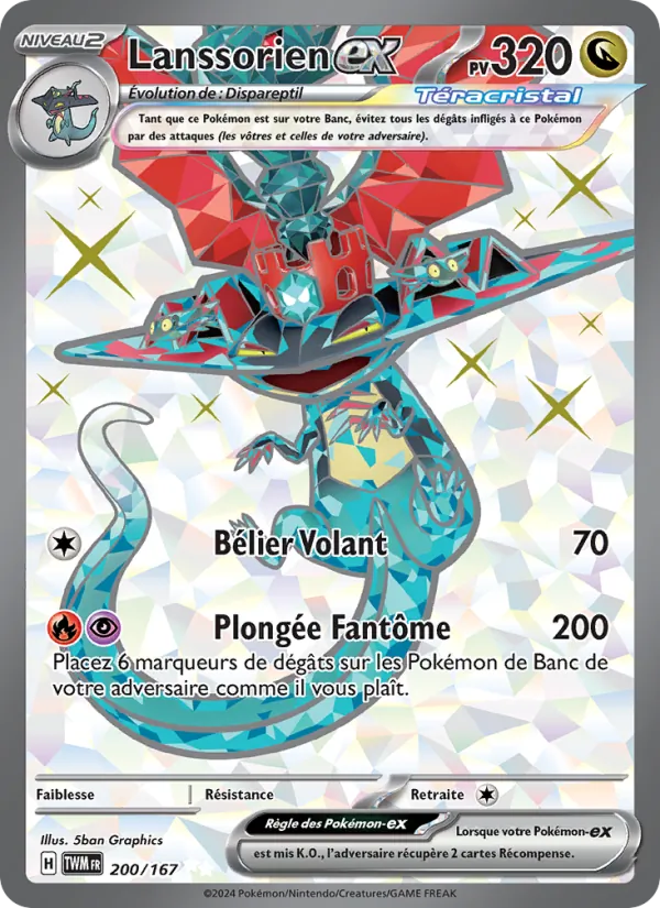 Carte Pokémon Lanssorien-ex 200/167 de l'extension Mascarade Crépusculaire