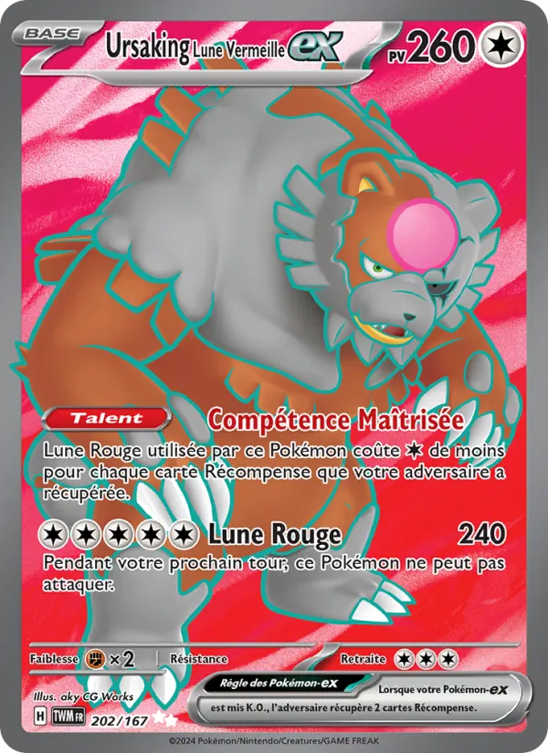 Carte Pokémon Ursaking Lune Vermeille-ex 202/167 de l'extension Mascarade Crépusculaire