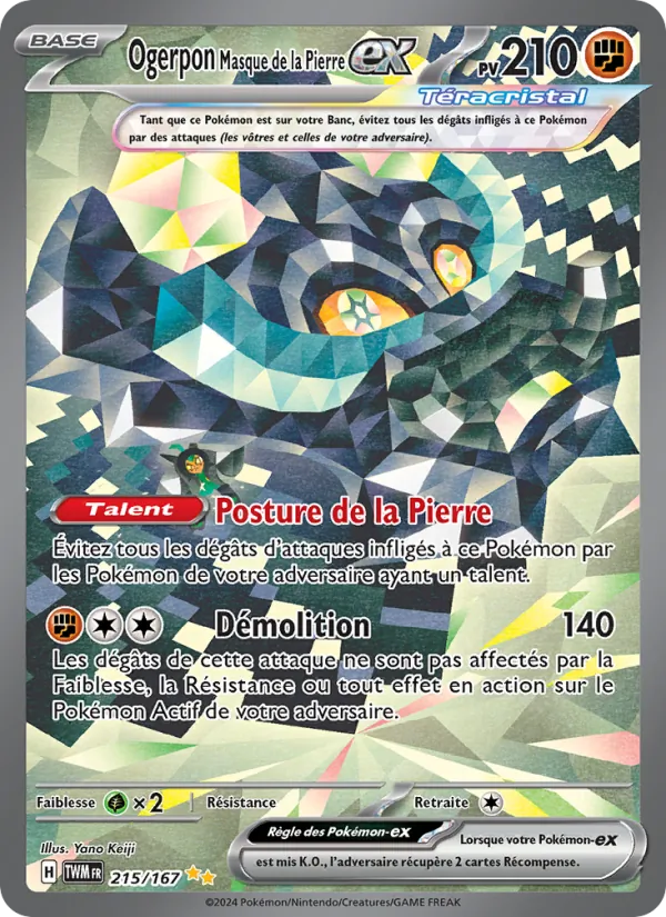 Carte Pokémon Ogerpon Masque de la Pierre-ex 215/167 de l'extension Mascarade Crépusculaire