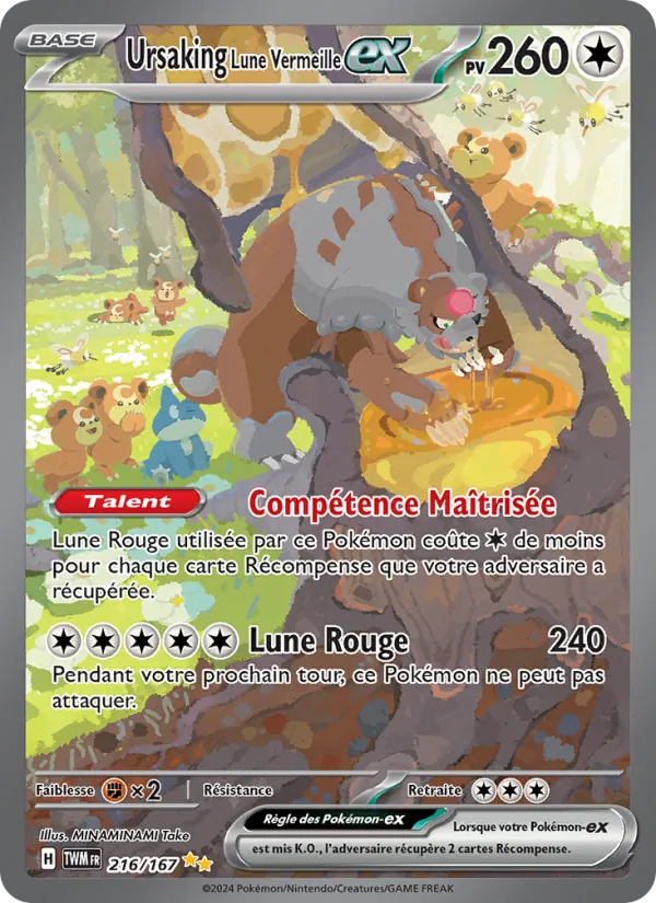 Carte Pokémon Ursaking Lune Vermeille-ex 216/167 de l'extension Mascarade Crépusculaire