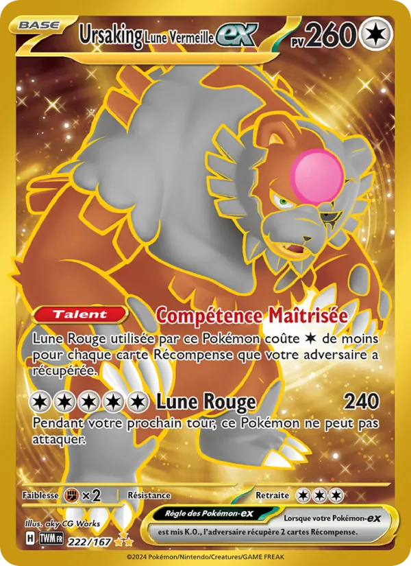 Carte Pokémon Ursaking Lune Vermeille-ex 222/167 de l'extension Mascarade Crépusculaire