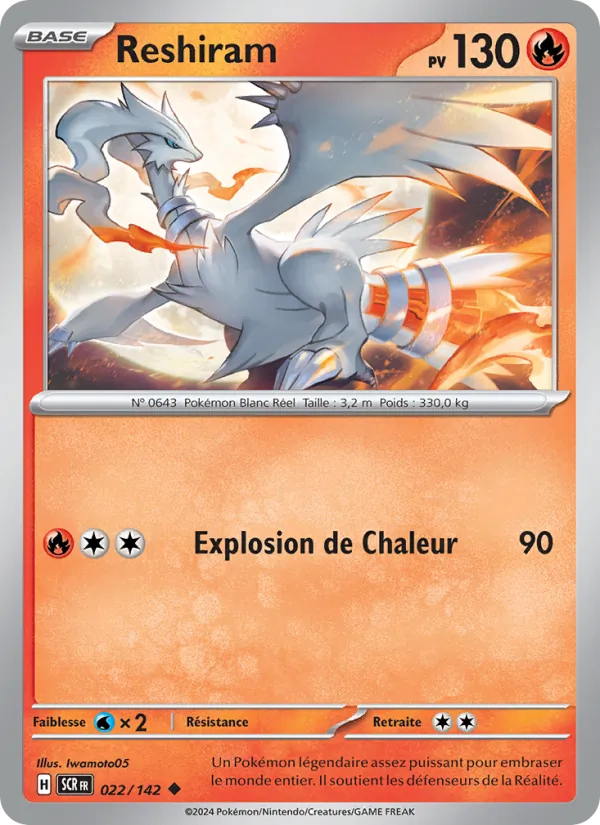 Carte Pokémon Reshiram 022/142 de l'extension Couronne Stellaire