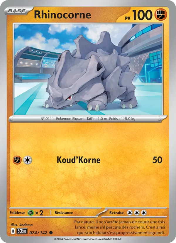 Carte Pokémon Rhinocorne 074/142 de l'extension Couronne Stellaire