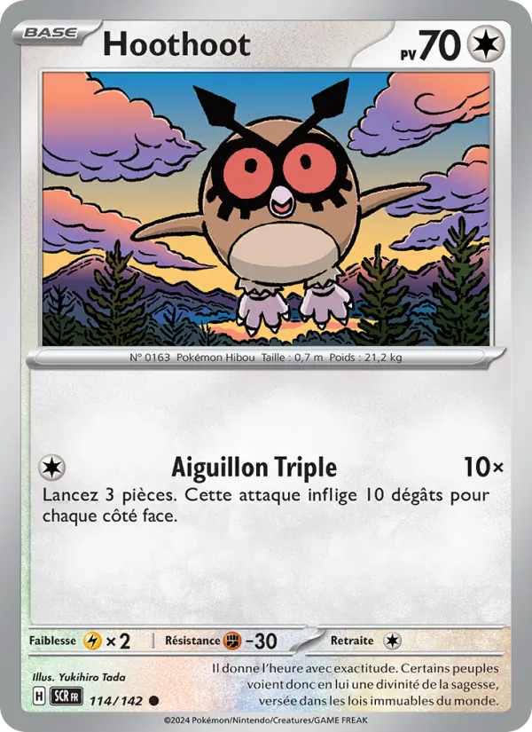 Carte Pokémon Hoothoot 114/142 de l'extension Couronne Stellaire