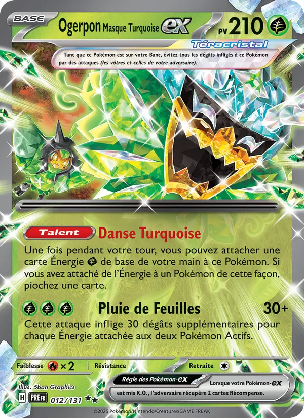 Carte Pokémon Ogerpon Masque Turquoise-ex 012/131 de l'extension Évolutions Prismatiques