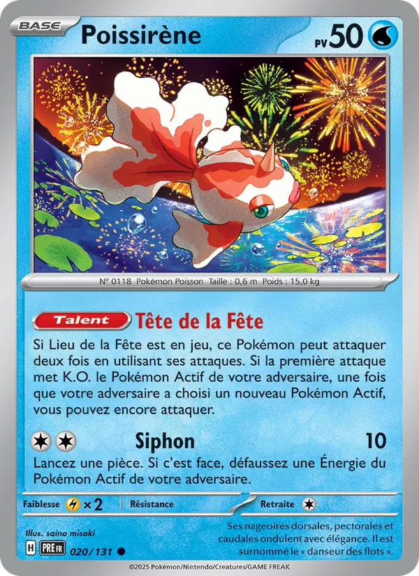 Carte Pokémon Poissirène 020/131 de l'extension Évolutions Prismatiques