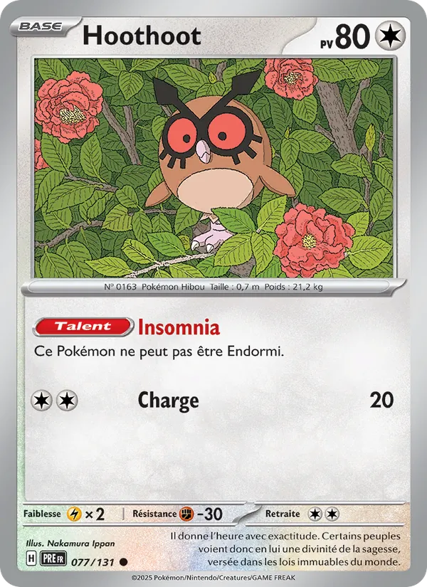 Carte Pokémon Hoothoot 077/131 de l'extension Évolutions Prismatiques