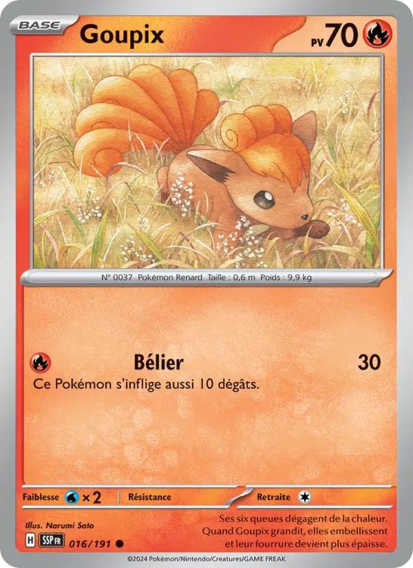 Carte Pokémon Goupix 016/191 de l'extension Étincelles Déferlantes
