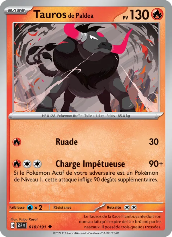 Carte Pokémon Tauros de Paldea 018/191 de l'extension Étincelles Déferlantes