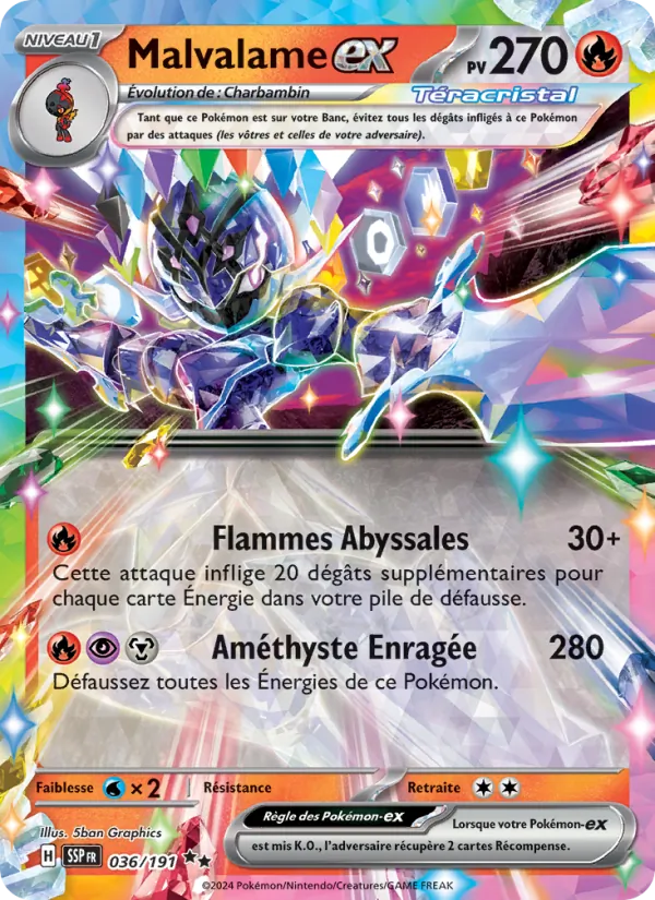 Carte Pokémon Malvalame-ex 036/191 de l'extension Étincelles Déferlantes