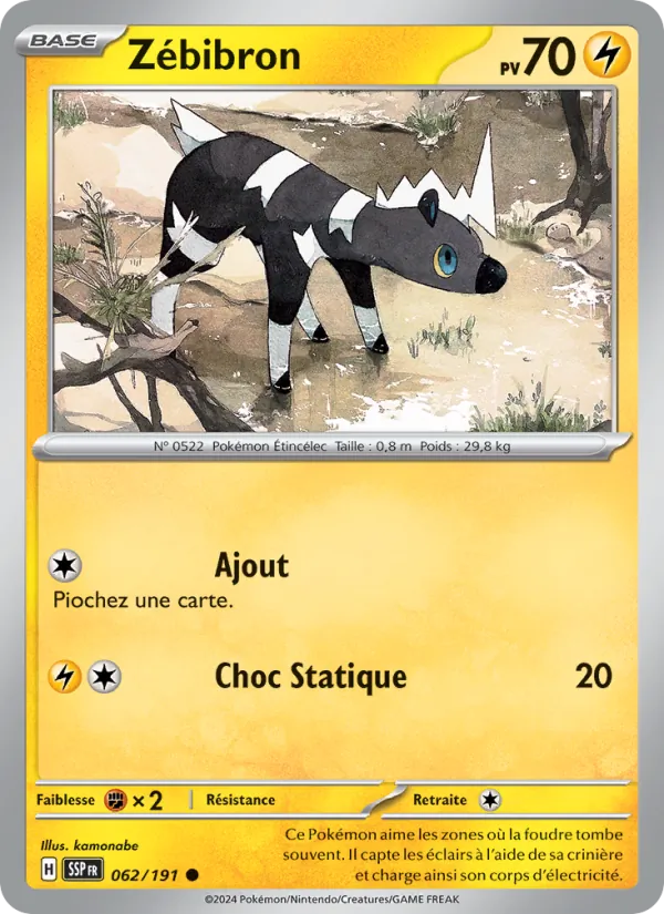 Carte Pokémon Zébibron 062/191 de l'extension Étincelles Déferlantes