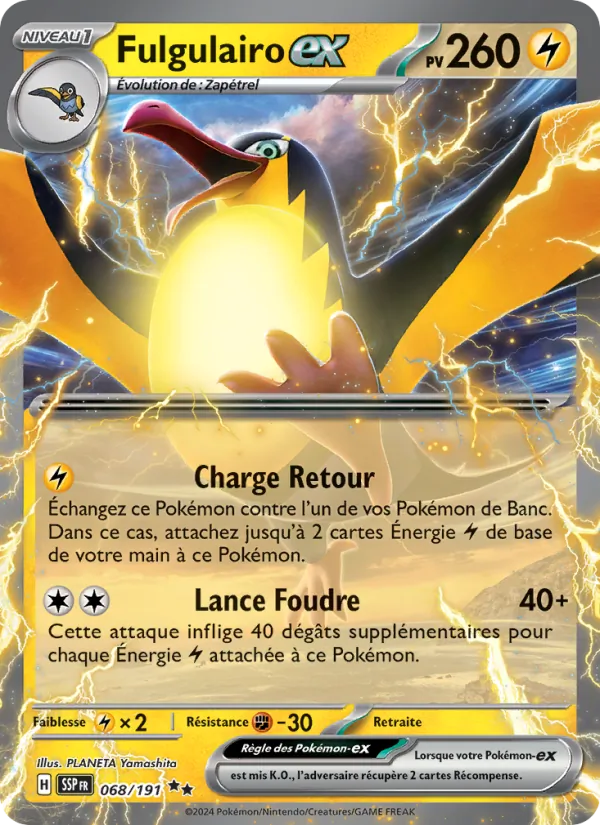 Carte Pokémon Fulgulairo-ex 068/191 de l'extension Étincelles Déferlantes