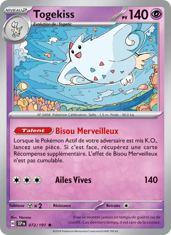 Carte Pokémon Togekiss 072/191 de l'extension Étincelles Déferlantes