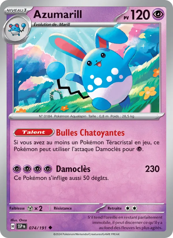 Carte Pokémon Azumarill 074/191 de l'extension Étincelles Déferlantes