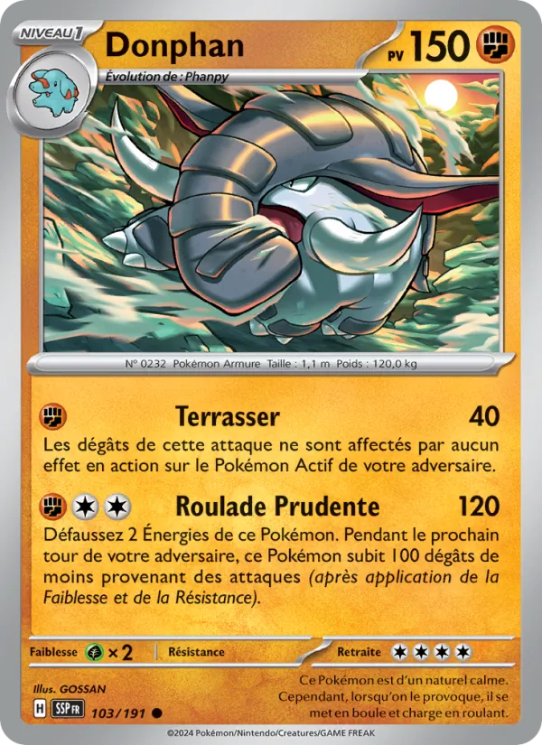 Carte Pokémon Donphan 103/191 de l'extension Étincelles Déferlantes