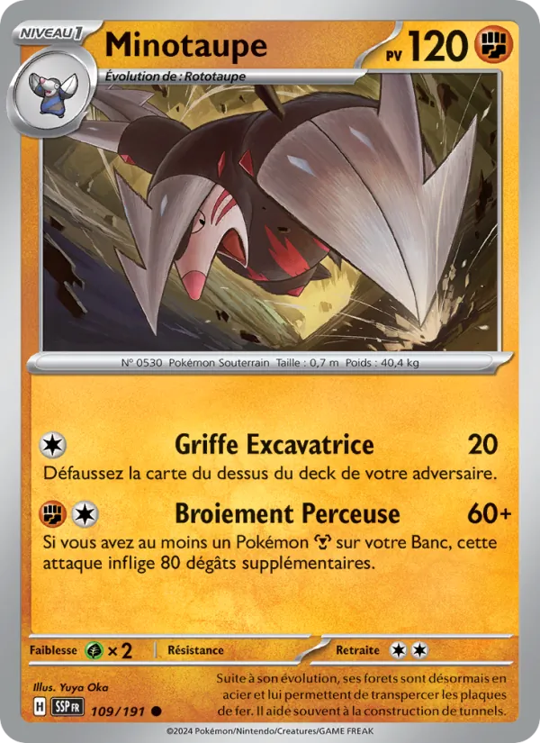 Carte Pokémon Minotaupe 109/191 de l'extension Étincelles Déferlantes