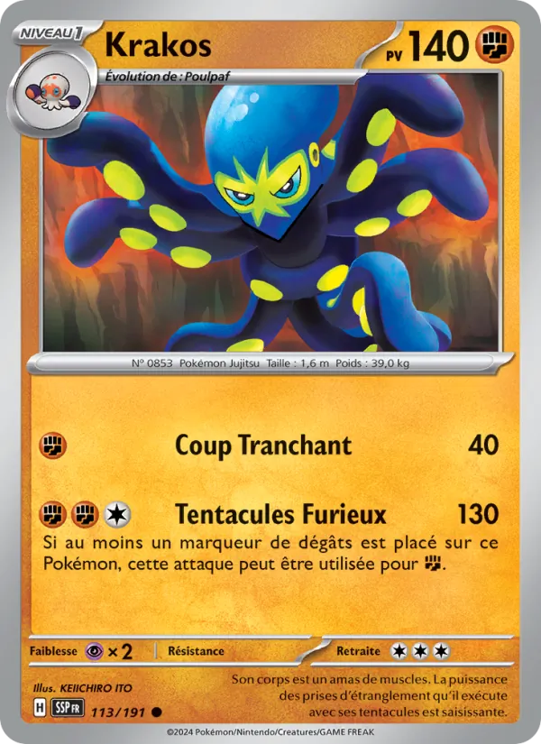 Carte Pokémon Krakos 113/191 de l'extension Étincelles Déferlantes