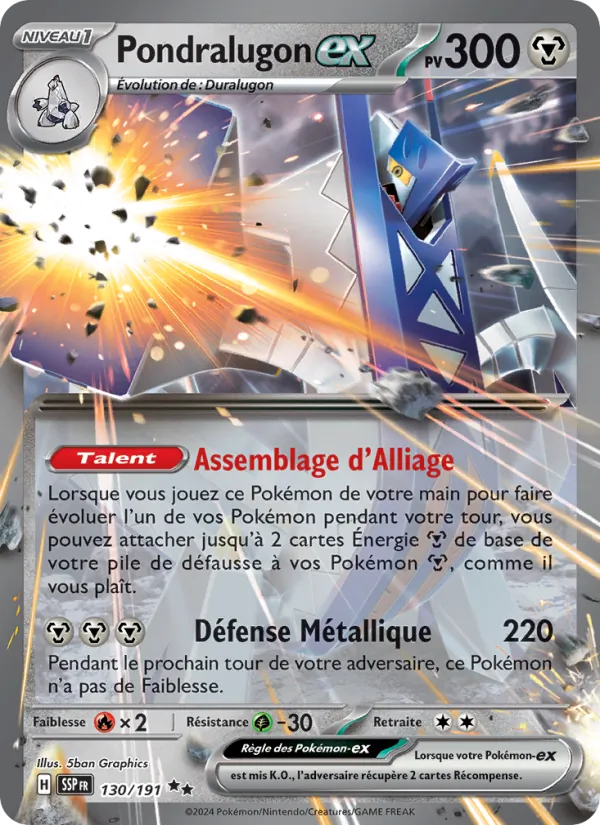 Carte Pokémon Pondralugon-ex 130/191 de l'extension Étincelles Déferlantes