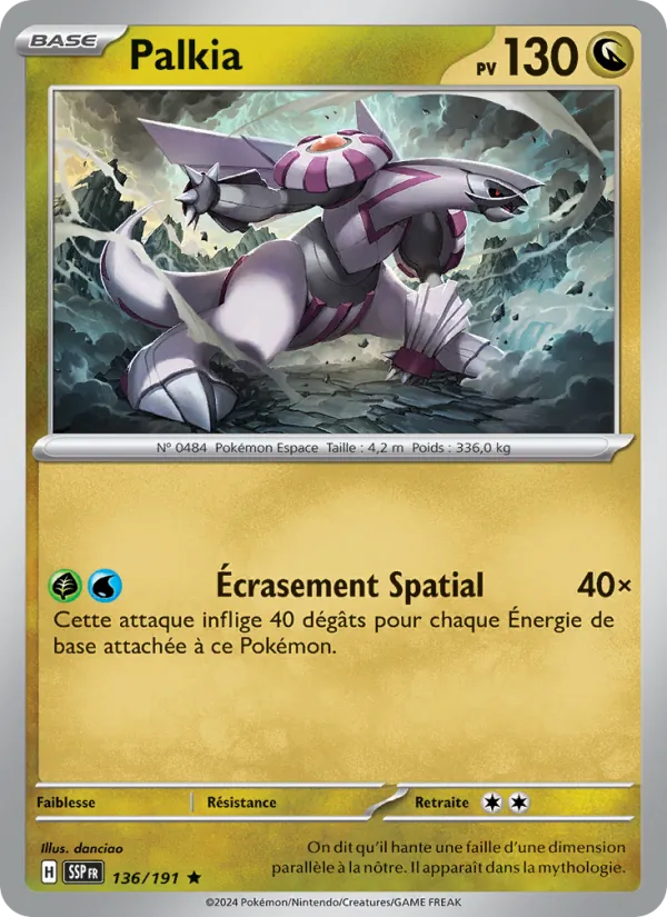 Carte Pokémon Palkia 136/191 de l'extension Étincelles Déferlantes
