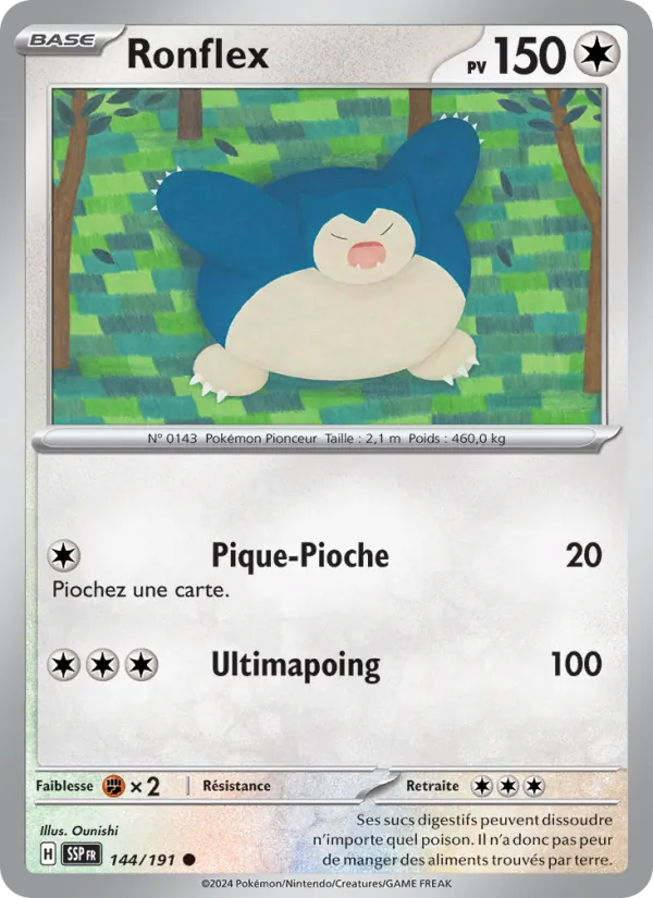 Carte Pokémon Ronflex 144/191 de l'extension Étincelles Déferlantes