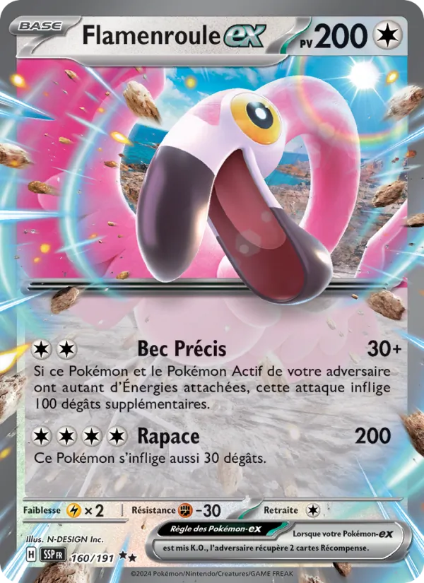 Carte Pokémon Flamenroule-ex 160/191 de l'extension Étincelles Déferlantes