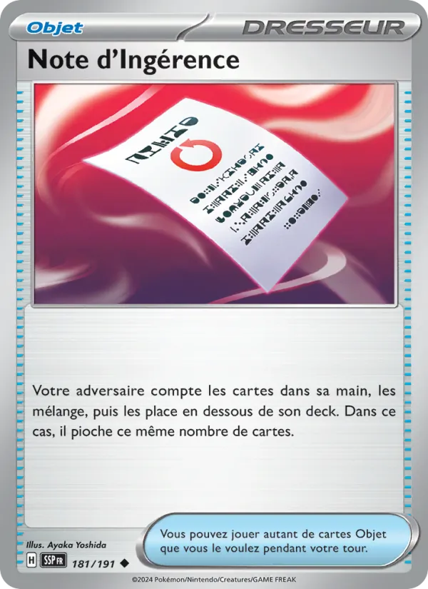 Carte Pokémon Note d'Ingérence 181/191 de l'extension Étincelles Déferlantes