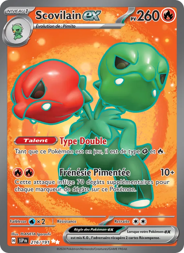Carte Pokémon Scovilain-ex 216/191 de l'extension Étincelles Déferlantes