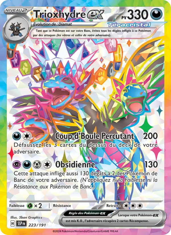 Carte Pokémon Trioxhydre-ex 223/191 de l'extension Étincelles Déferlantes
