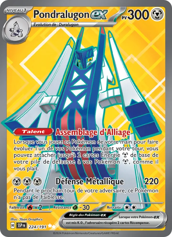Carte Pokémon Pondralugon-ex 224/191 de l'extension Étincelles Déferlantes