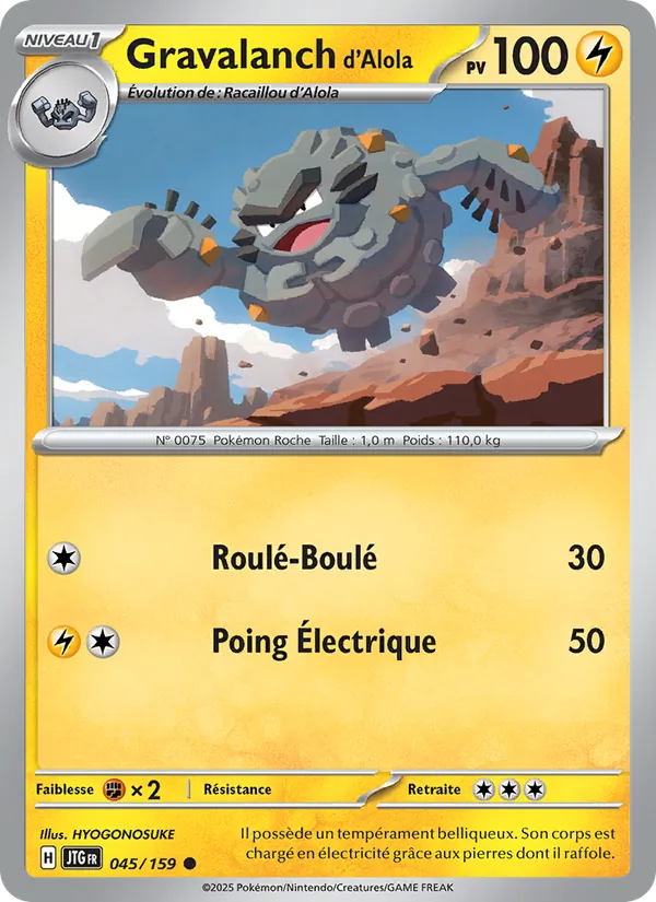 Carte Pokémon Gravalanch d'Alola 045/159 de l'extension Aventures Ensemble