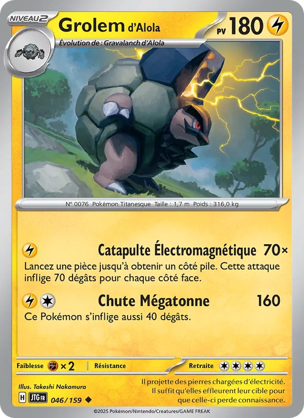 Carte Pokémon Grolem d'Alola 046/159 de l'extension Aventures Ensemble