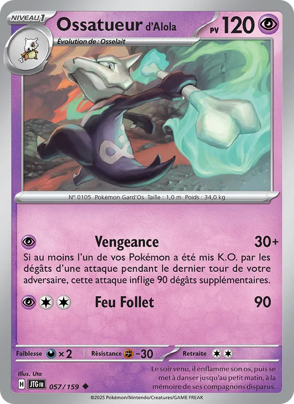 Carte Pokémon Ossatueur d'Alola 057/159 de l'extension Aventures Ensemble