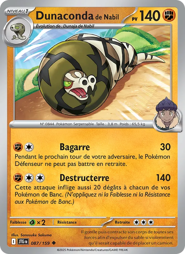 Carte Pokémon Dunaconda de Nabil 087/159 de l'extension Aventures Ensemble