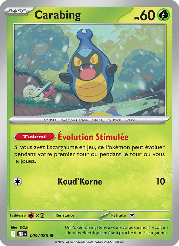 Carte Pokémon Carabing 009/86 de l'extension Foudre Noire