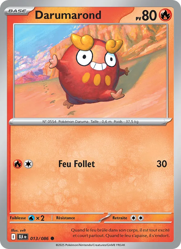 Carte Pokémon Darumarond 013/86 de l'extension Foudre Noire