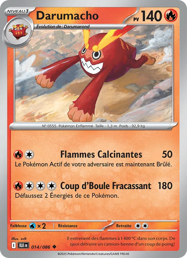 Carte Pokémon Darumacho 014/86 de l'extension Foudre Noire