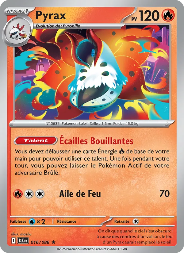 Carte Pokémon Pyrax 016/86 de l'extension Foudre Noire