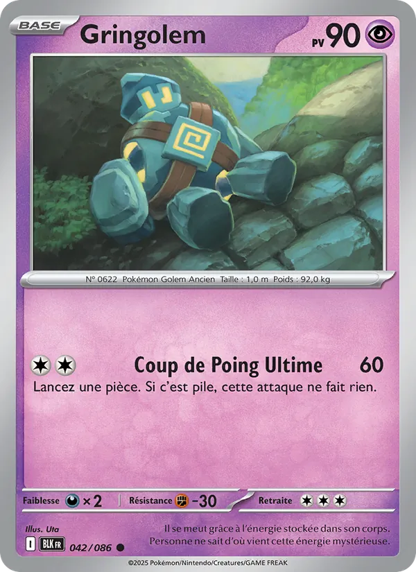 Carte Pokémon Gringolem 042/86 de l'extension Foudre Noire