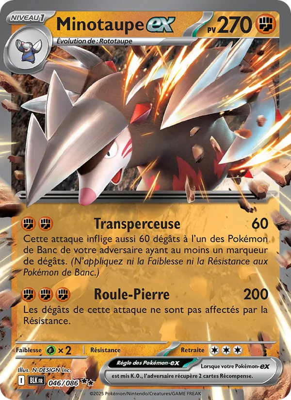 Carte Pokémon Minotaupe-ex 046/86 de l'extension Foudre Noire