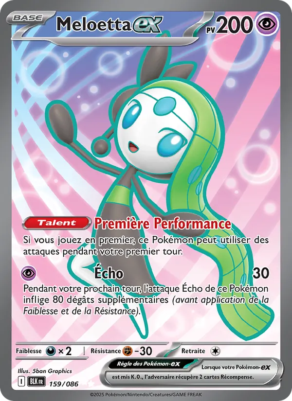 Carte Pokémon Meloetta-ex 159/86 de l'extension Foudre Noire
