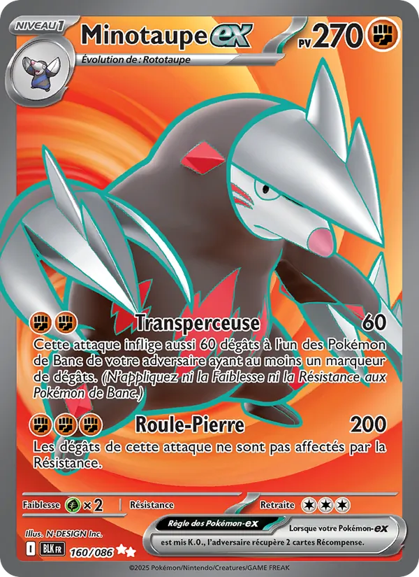 Carte Pokémon Minotaupe-ex 160/86 de l'extension Foudre Noire