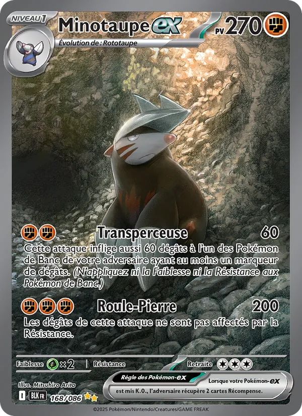 Carte Pokémon Minotaupe-ex 168/86 de l'extension Foudre Noire