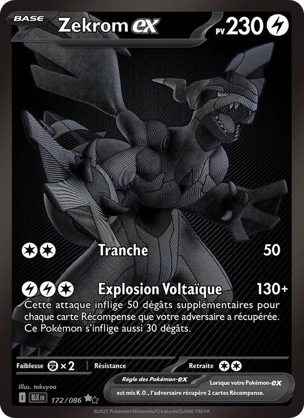Carte Pokémon Zekrom-ex 172/86 de l'extension Foudre Noire